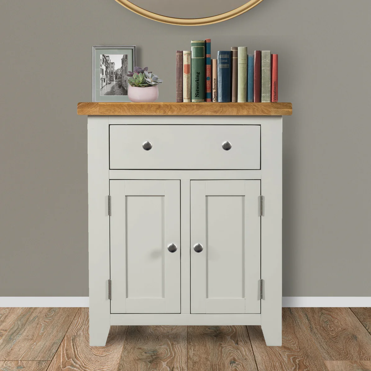 Cambridge Grey Painted Oak Small 1 Drawer 2 Door Sideboard - Image 5