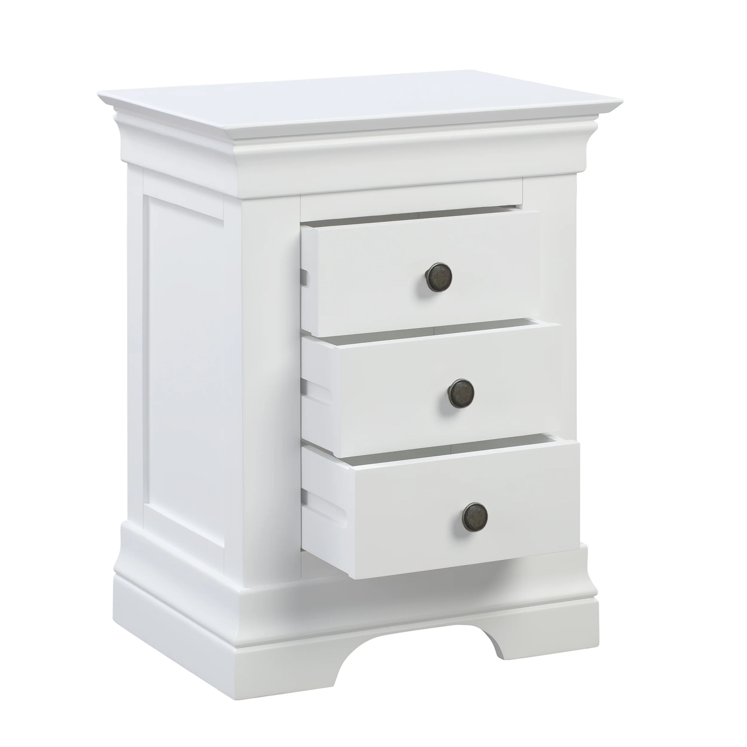 Chantilly Warm White 3 Drawer Bedside Table - Image 4