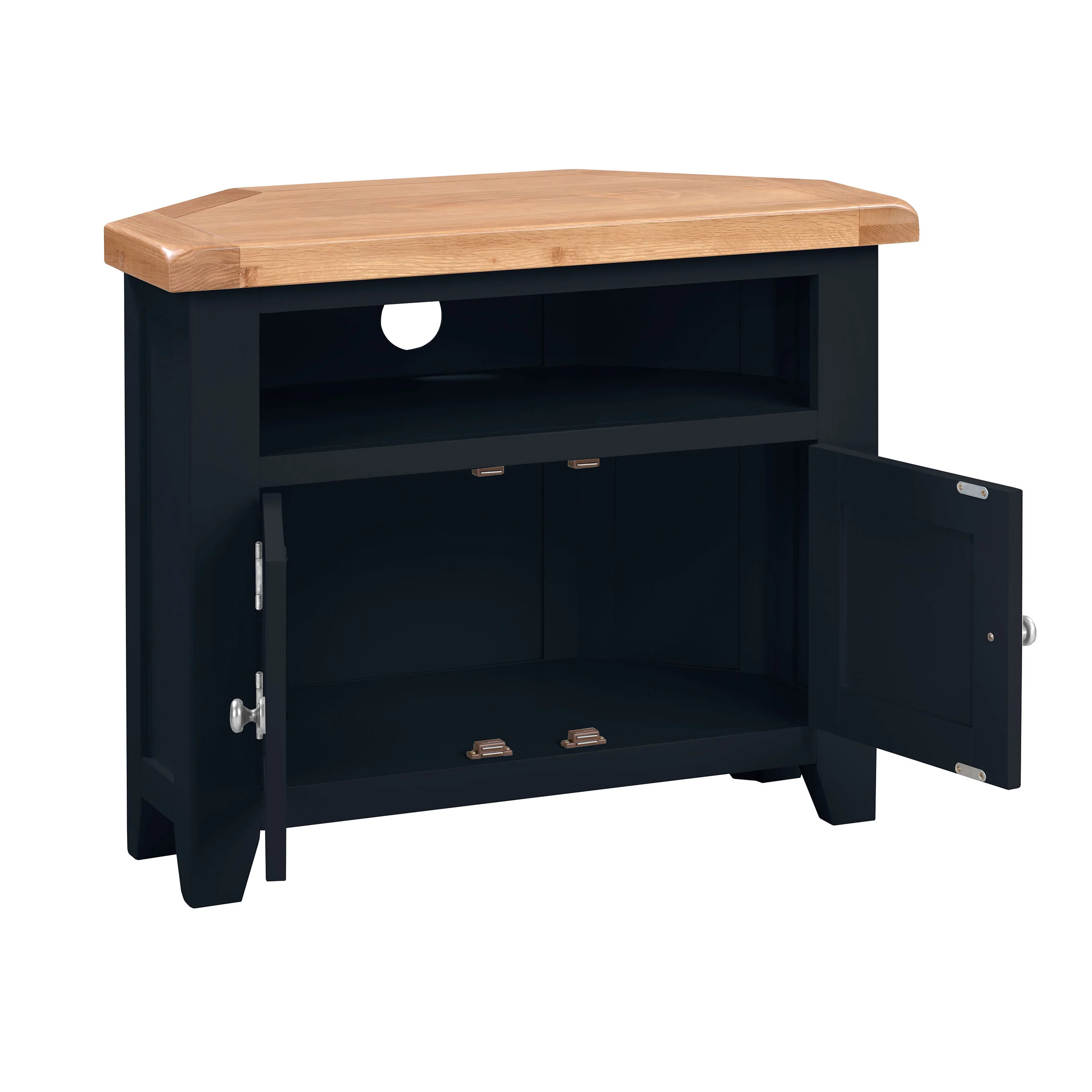 Chatsworth Blue Painted Oak Corner TV Unit- Grade B - Image 3