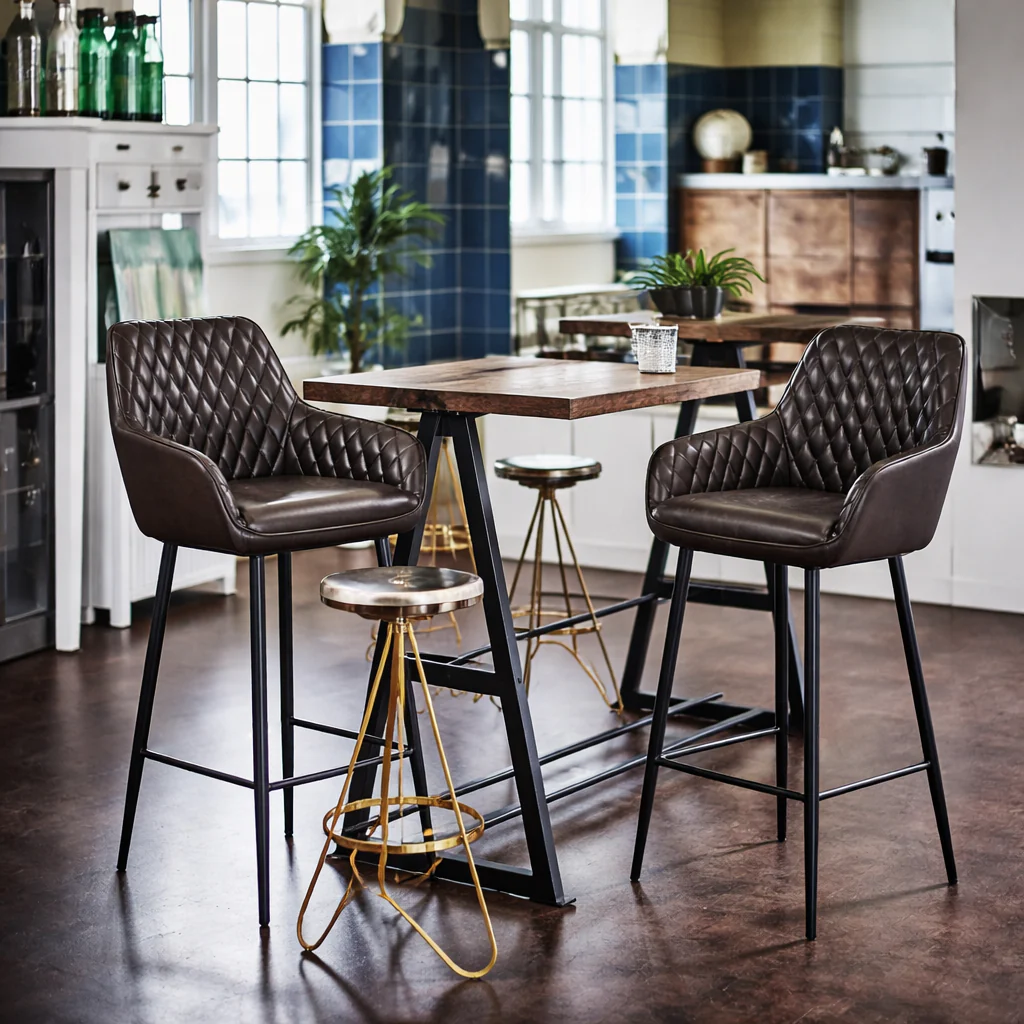 Harold Faux Leather Quilted Bar Stool | Dark Brown