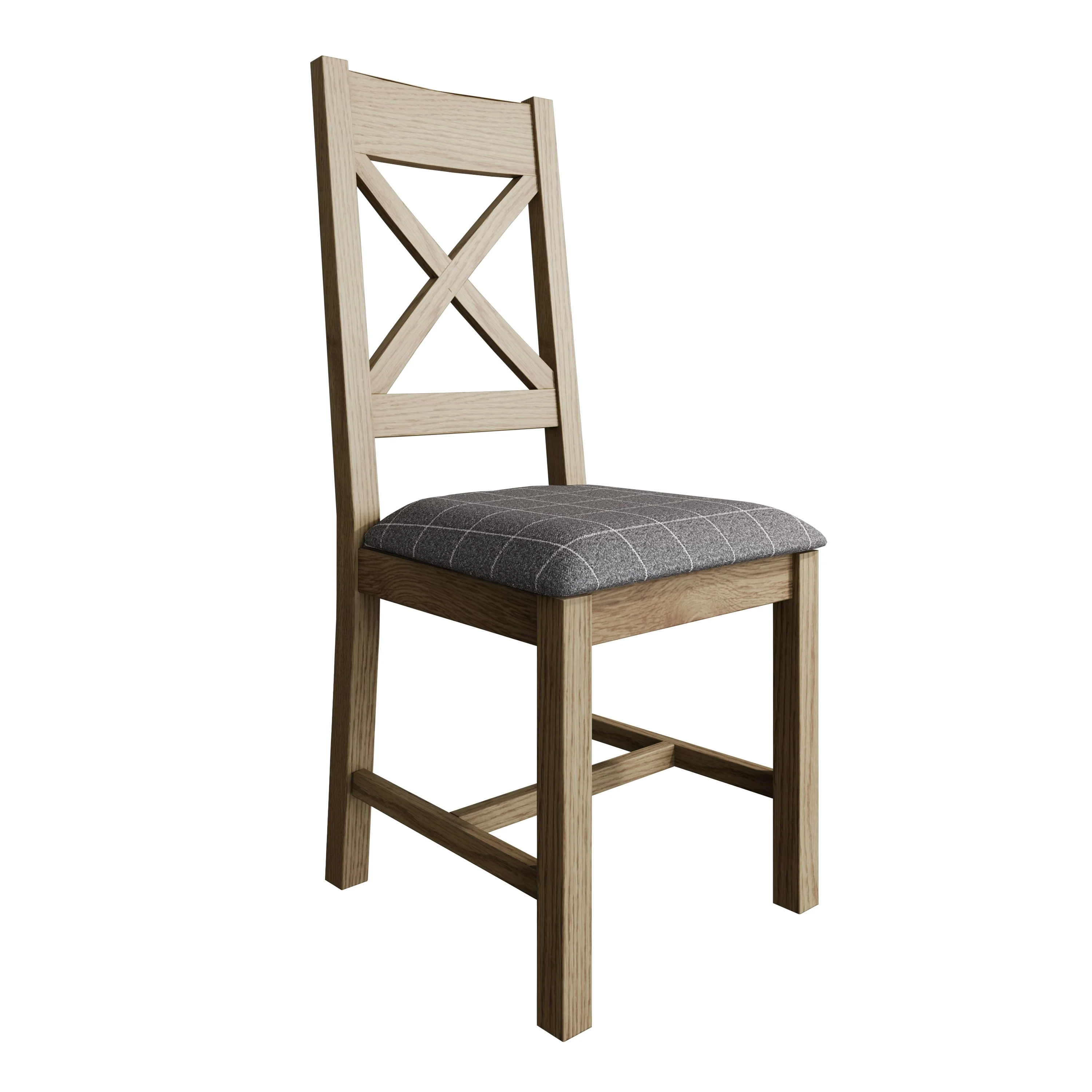Hove Smoked Oak Cross Back Dining Chair With Grey Check Seat - Image 3