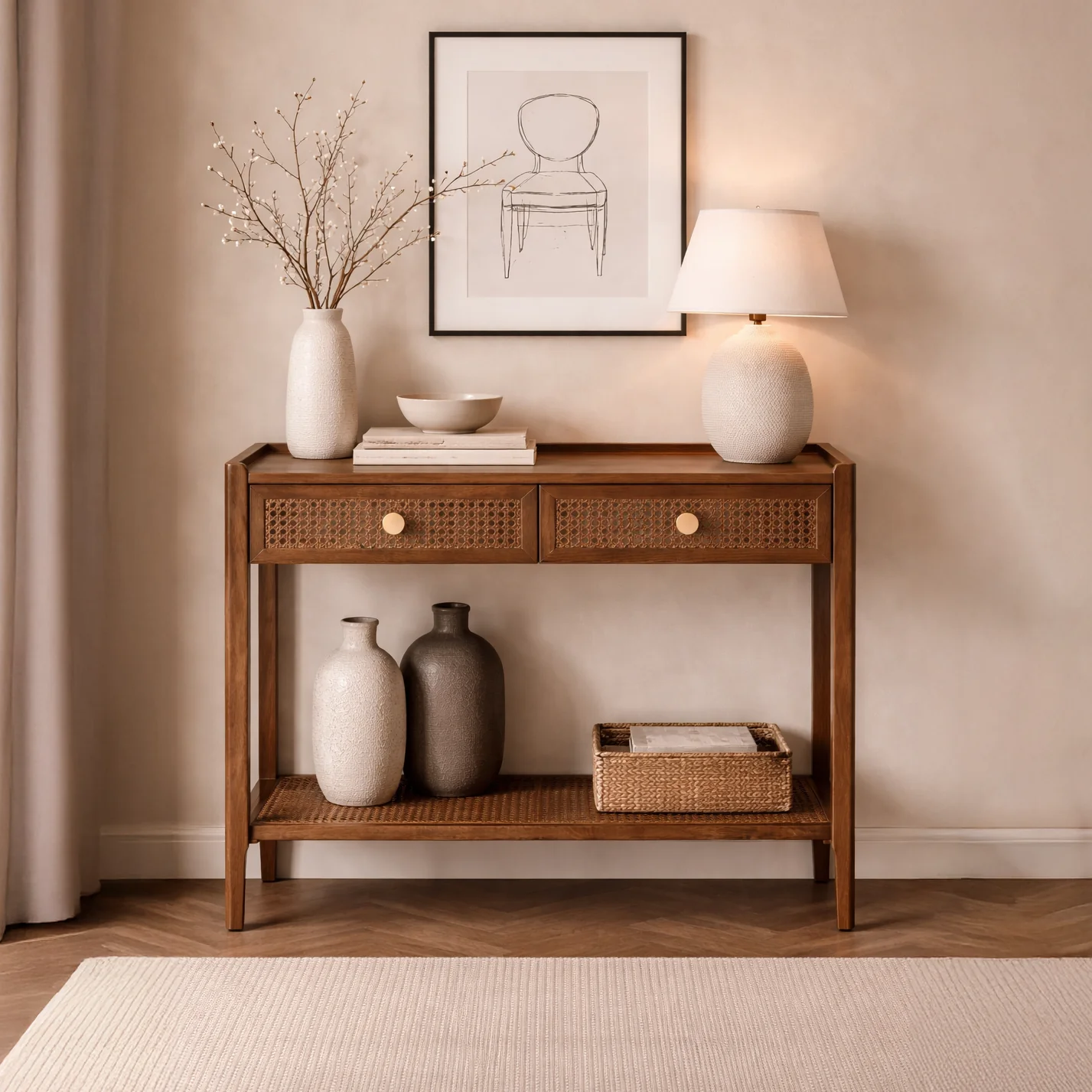Lombok Walnut Rattan Console Table