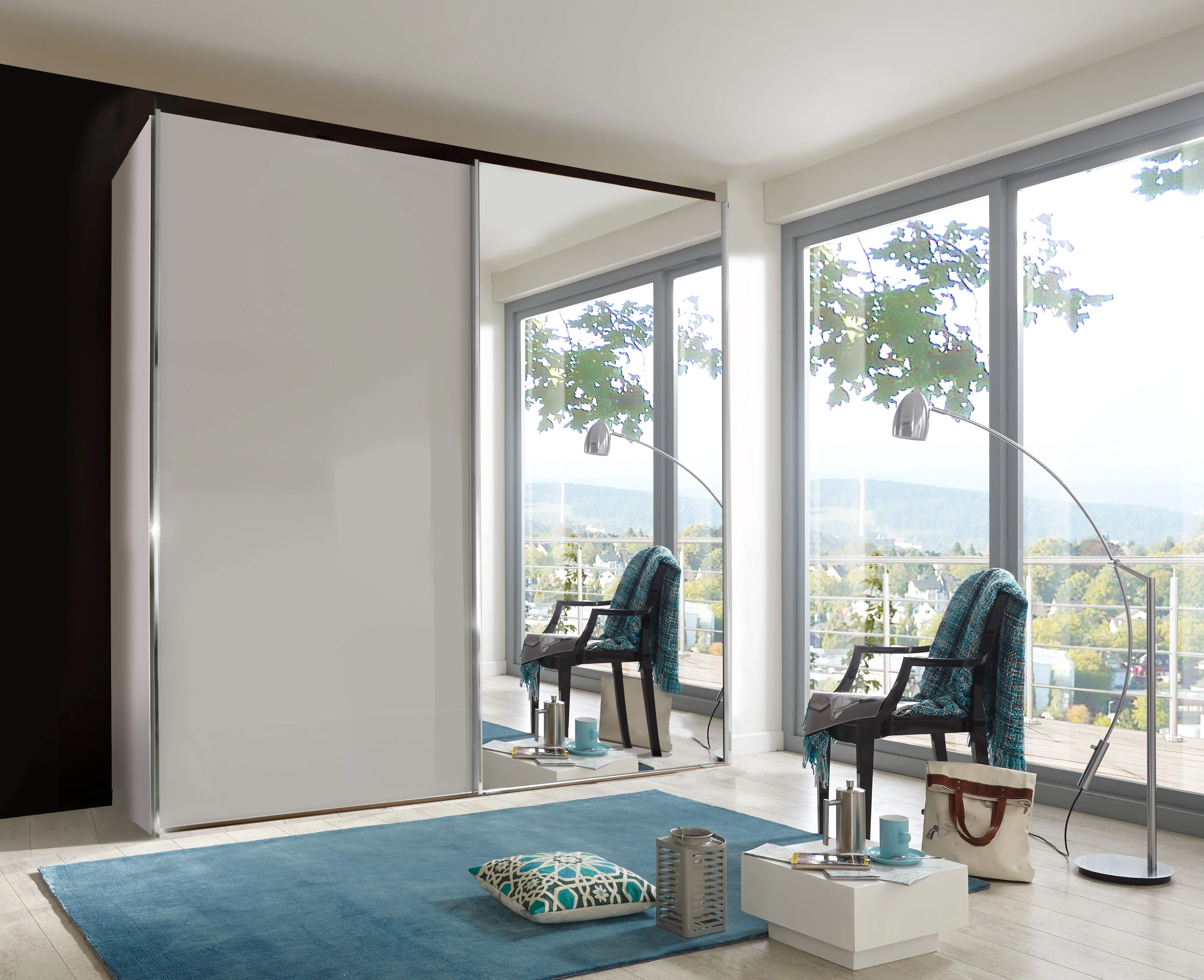Miami Plus Wiemann 2 Door Sliding Wardrobe With Glass Door & Mirrored Door 150cm