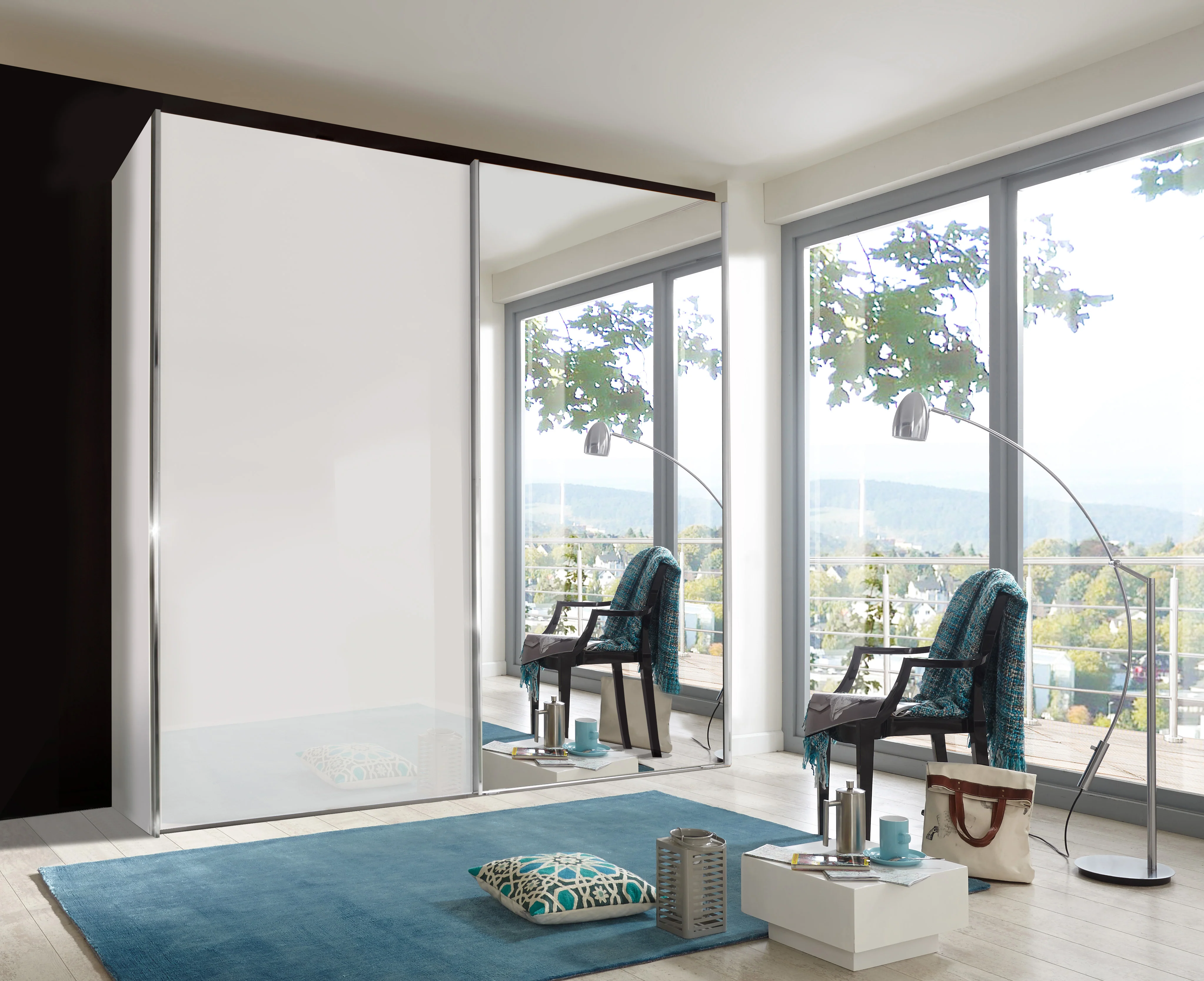 Miami Plus Wiemann 2 Door Sliding Wardrobe With Glass Door & Mirrored Door 150cm - Image 3