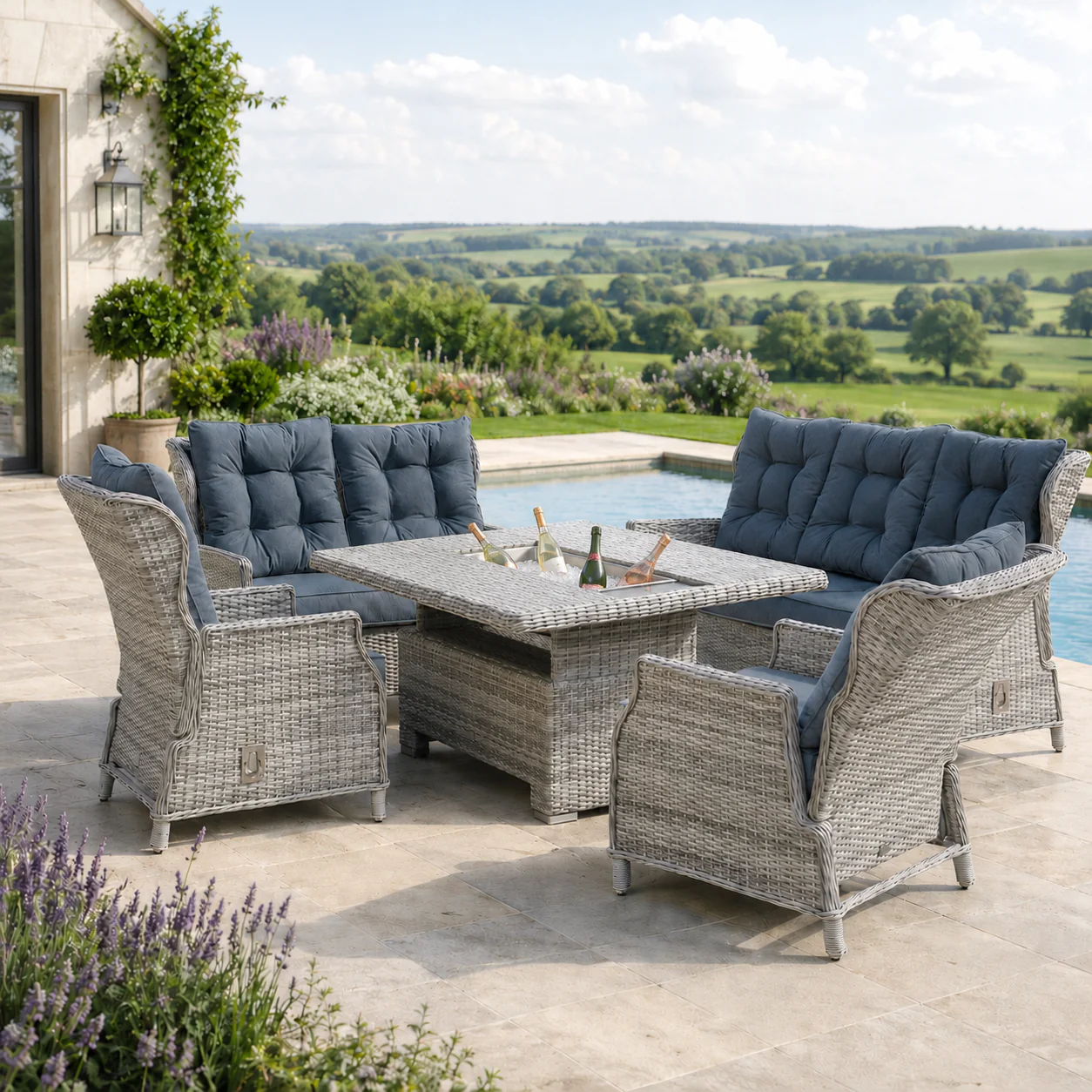 William Garden 5 Piece Reclining Sofa Dining Set with Rising Table & Ice Bucket - Image 2